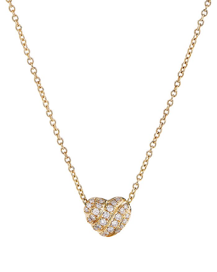 David Yurman - Cable Heart Pendant Necklace in 18K Yellow Gold with Pav&eacute; Diamonds, 18"