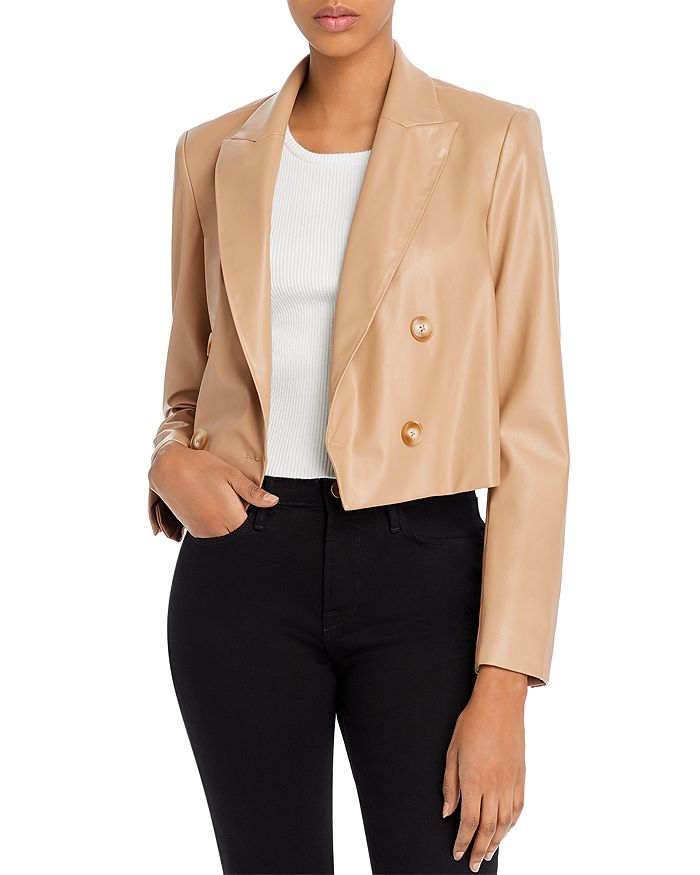 Lucy Paris Cropped Faux-leather Blazer - 100% Exclusive In Camel