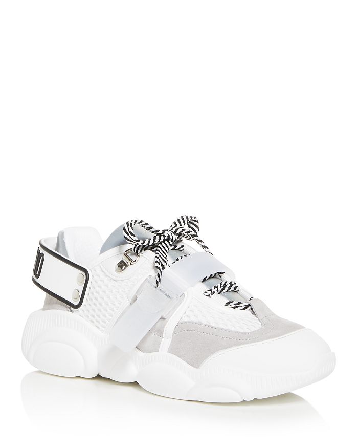 Moschino Women's Mixed Media Low-top Trainers In White Multi