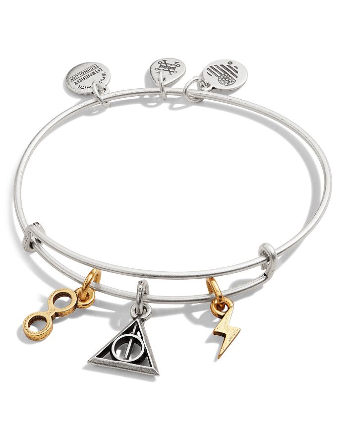 Alex And Ani Two-tone Harry Potter Deathly Hallows Adjustable Charm Bracelet In Silver