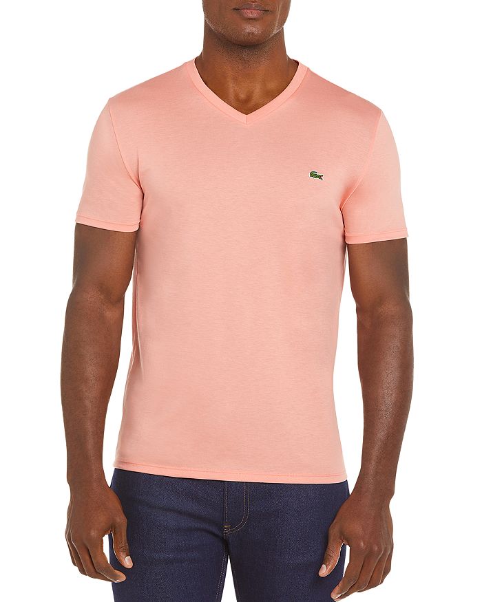 Lacoste V-neck Pima Cotton Tee In Elf Pink