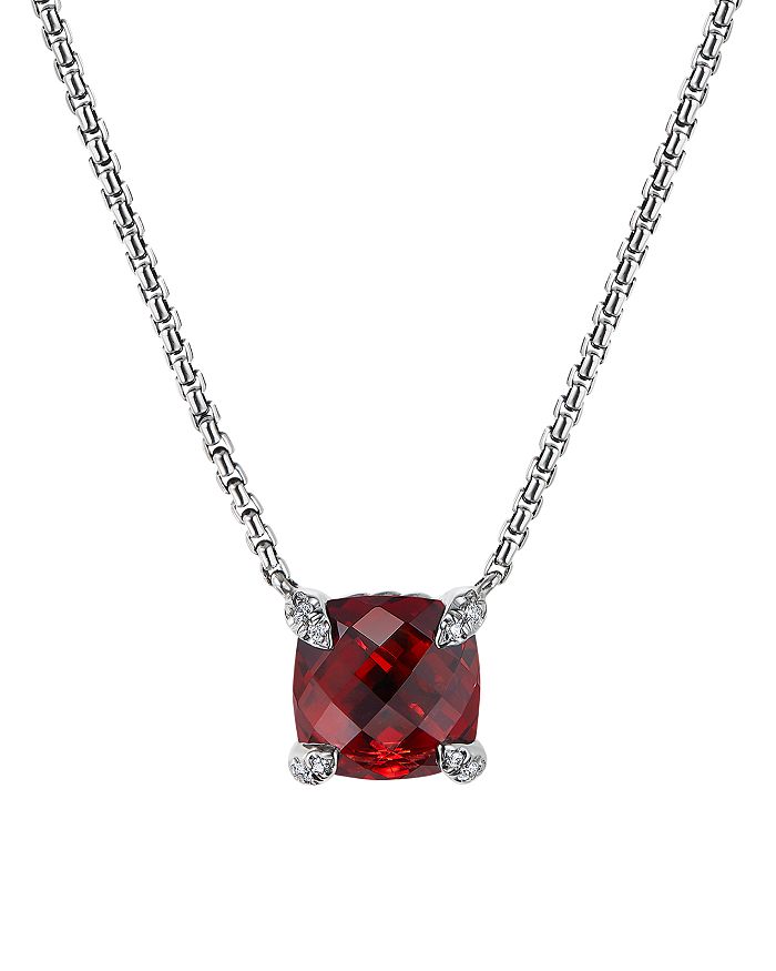 David Yurman Chatelaine Pendant Necklace With Rhodalite Garnet And Diamonds, 18 In Red/silver