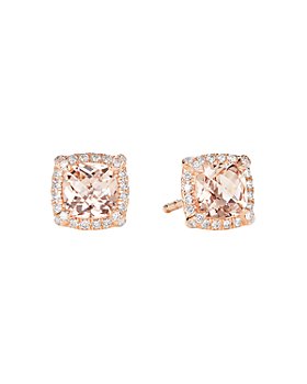 David Yurman - Petite Châtelaine® Pavé Bezel Stud Earrings in 18K Rose Gold with Morganite