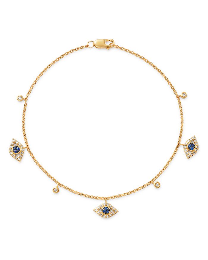 Bloomingdale's Diamond & Sapphire Evil Eye Station Bracelet In 14k Yellow Gold - 100% Exclusive In White/blue