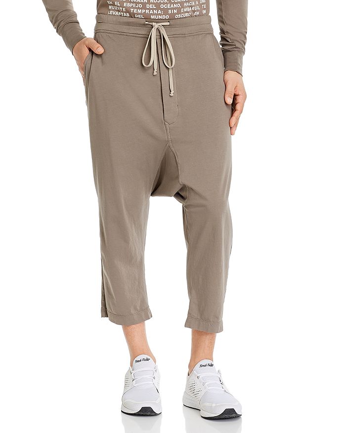 Drkshdw Rick Owens Cotton Cropped Regular Fit Drawstring Trousers In Dust