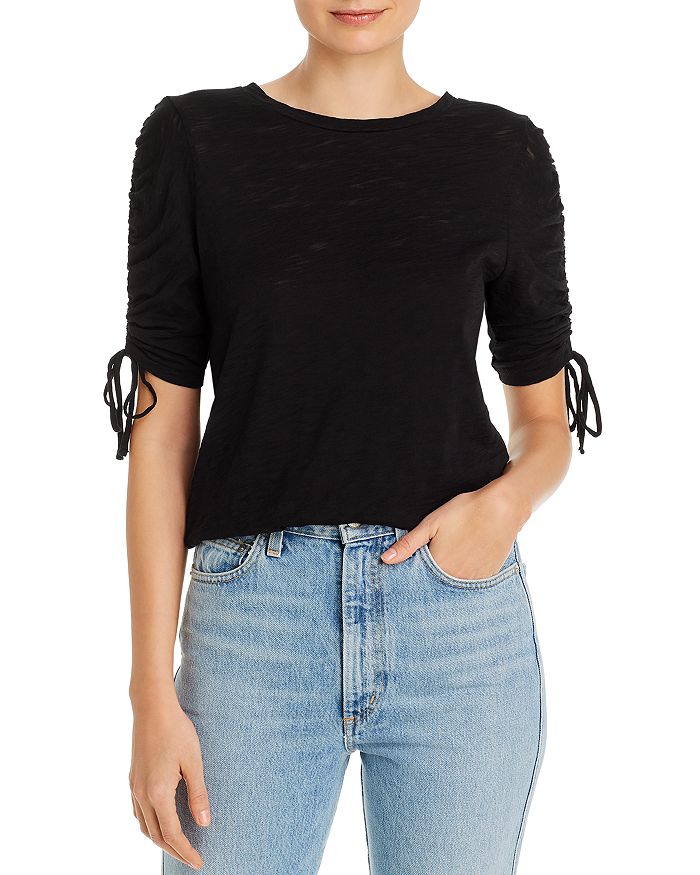 Goldie Cotton Ruched-sleeve Tee In Black