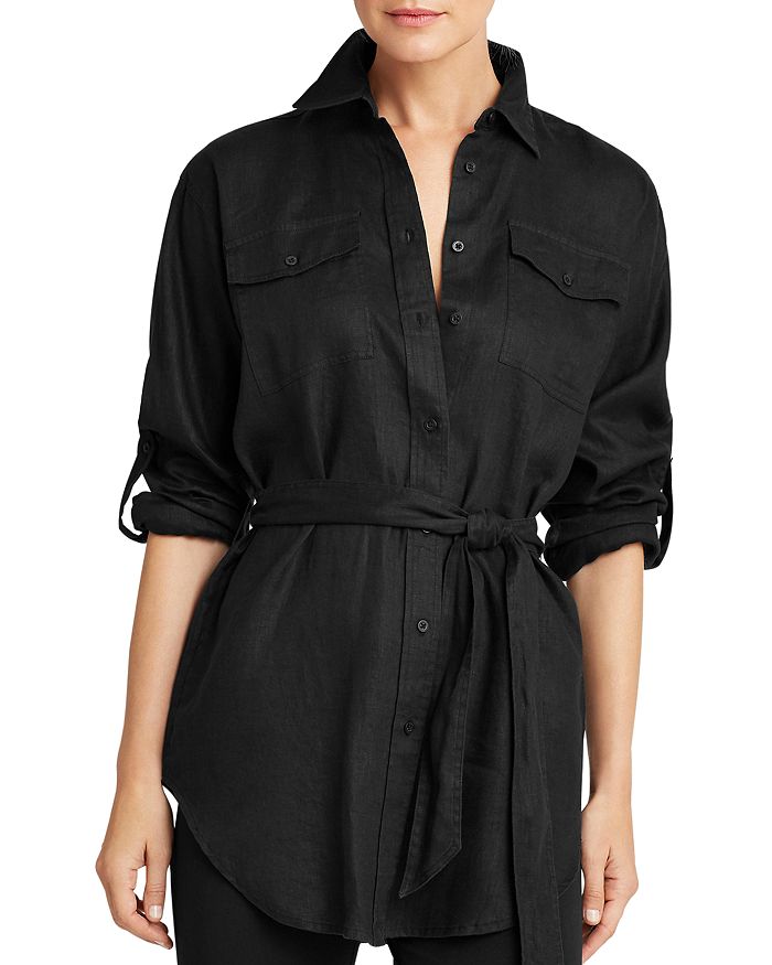 Ralph Lauren Lauren  Tie-waist Button-down Shirt In Polo Black