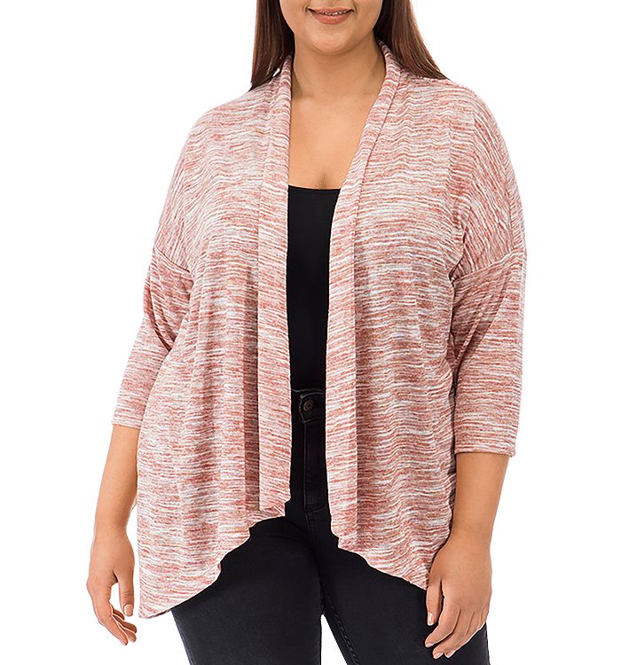 B COLLECTION BY BOBEAU CURVY B COLLECTION BY BOBEAU CURVY LUANN SPACE-DYED OPEN-FRONT CARDIGAN,XC0K05C