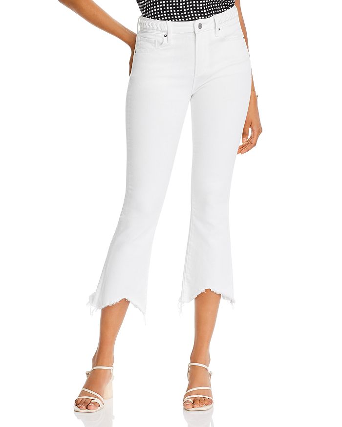 AQUA Roxy Frayed Cropped Jeans in White - 100% Exclusive | Bloomingdale's
