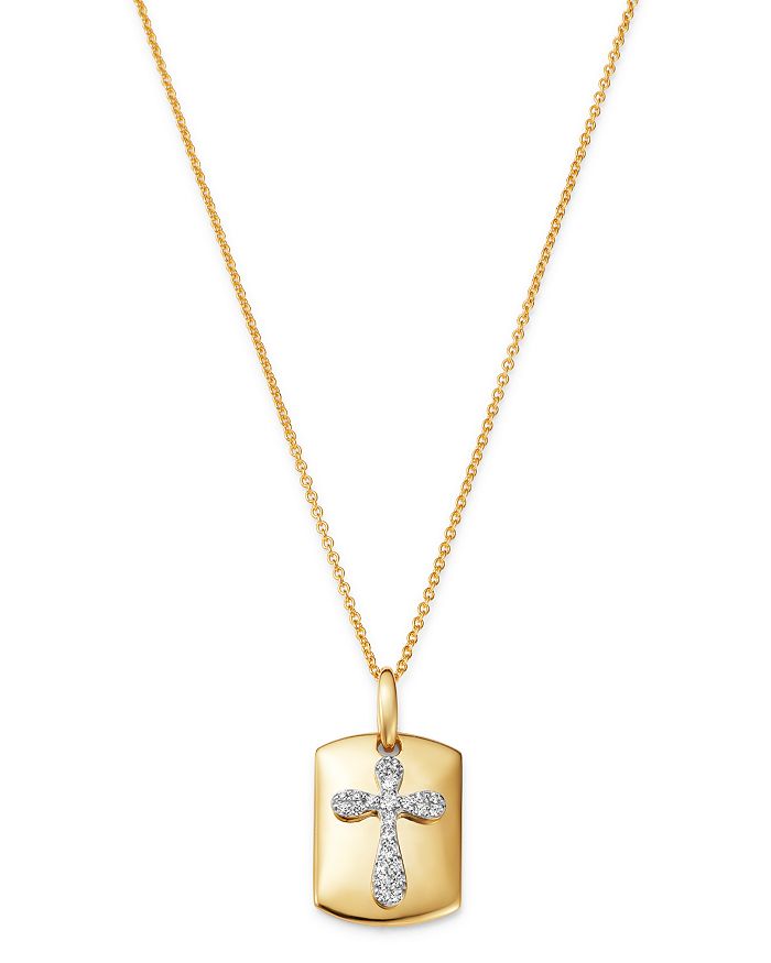 Bloomingdale's Diamond Cross Dog Tag Pendant Necklace In 14k Yellow Gold, 0.10 Ct. T.w. - 100% Exclusive In White/gold
