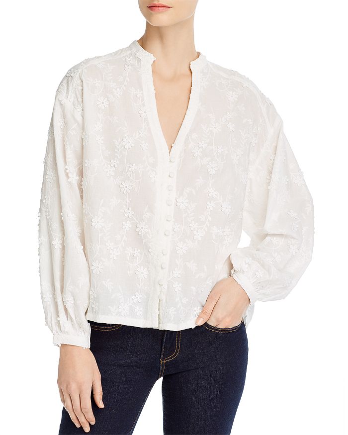 Cupcakes And Cashmere Acacia Embroidered Peasant Top In Ivory
