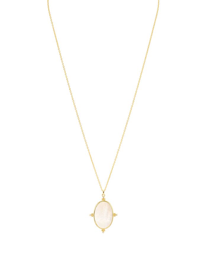 Argento Vivo Micropave & Mother-of-pearl Oval Pendant Necklace, 17.25-19.25 In Gold