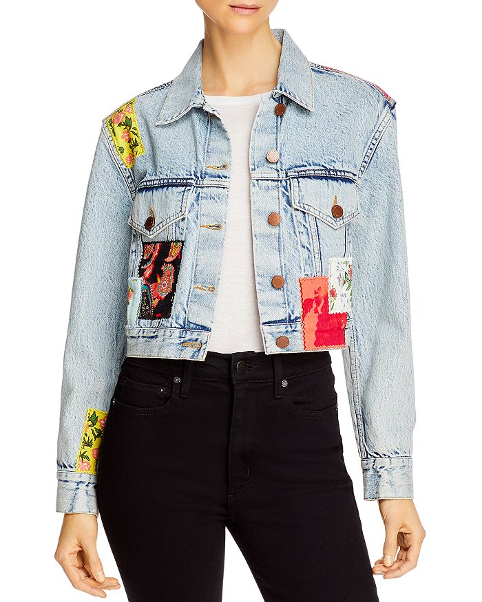 ALICE AND OLIVIA ALICE AND OLIVIA CROPPED PATCHWORK DENIM JACKET,CD360101RSS