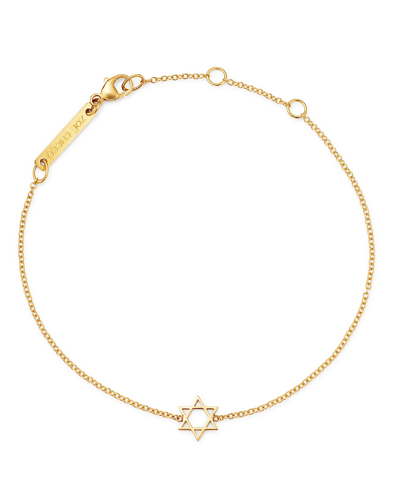 Zoë Chicco Midi Bitty Star Of David Centered Bracelet In Gold