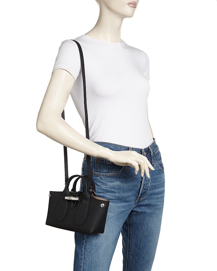 Longchamp Roseau Mini Leather Satchel In Black/silver ModeSens