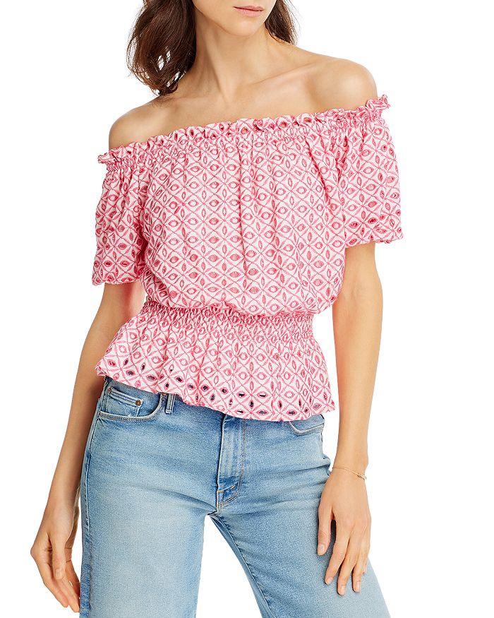 AQUA OfftheShoulder Eyelet Top 100 Exclusive Bloomingdale's