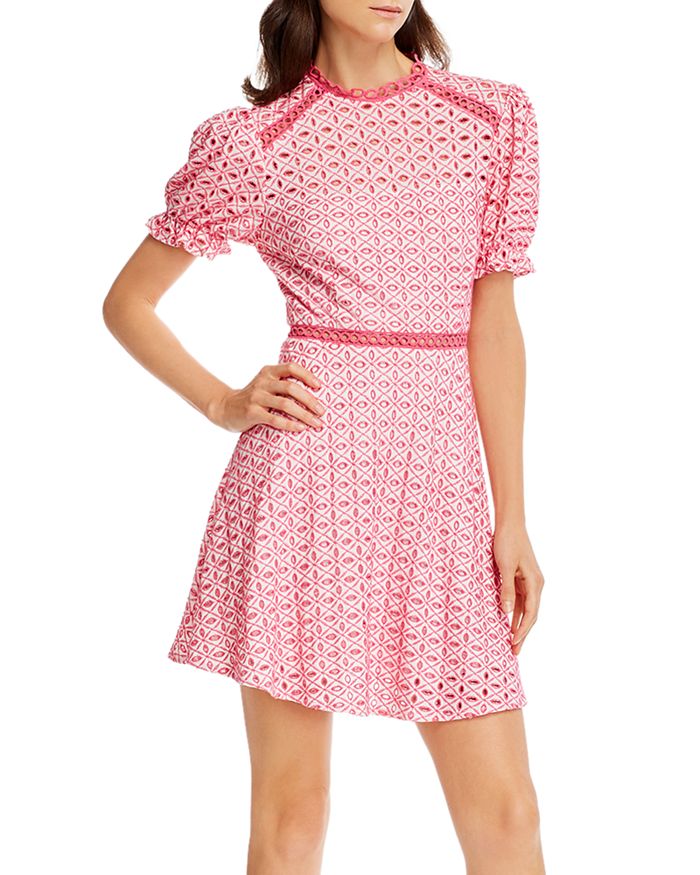 Aqua Puff-sleeve Eyelet Dress - 100% Exclusive In White/pink