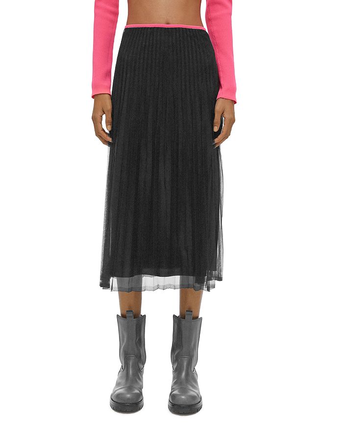 Shop Helmut Lang Pleated Tulle Skirt In Black/pink