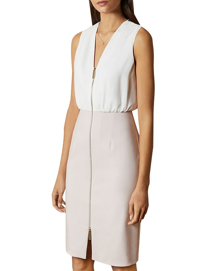 TED BAKER ANNISE ZIP-FRONT COLOR-BLOCKED SHEATH DRESS,240107-ANNISE-WMF