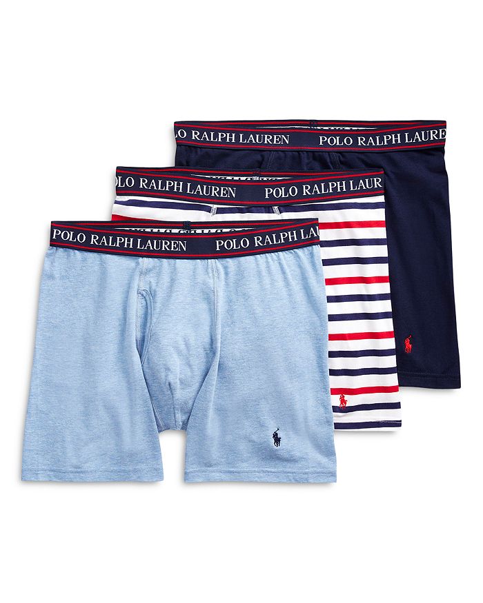 Polo Ralph Lauren Cotton-blend 4-way Stretch Classic-fit Boxer Briefs, Pack Of 3 In Navy/white/light Blue