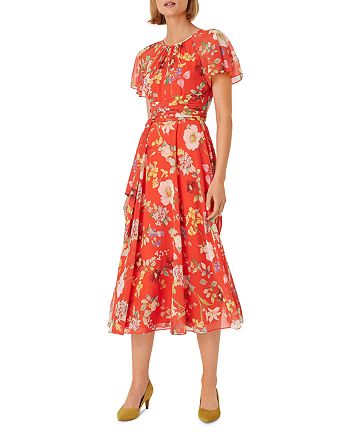 HOBBS LONDON Sarah Floral Print Sash-Waist Midi Dress | Bloomingdale's
