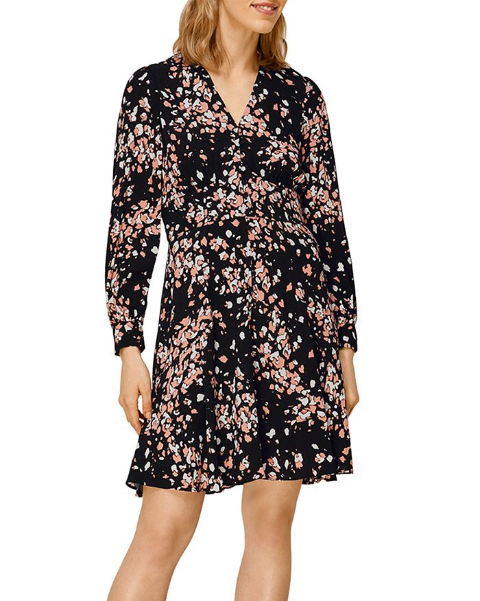 Whistles Mottled Animal Print Long Sleeve Shirtdress In Pink