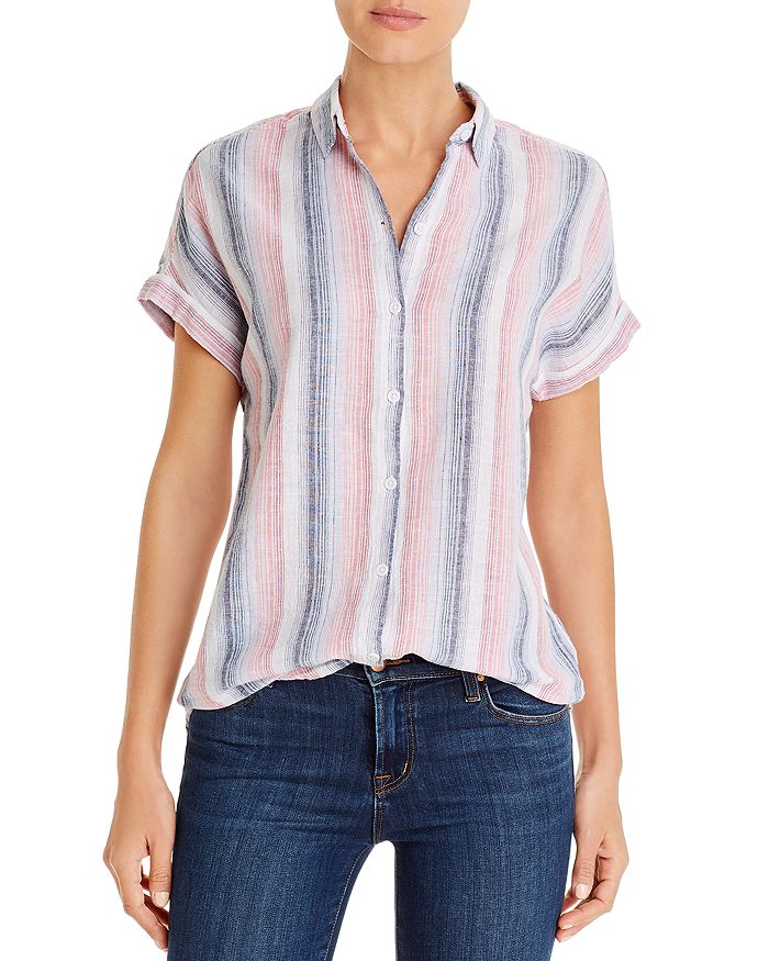 Beachlunchlounge Striped Button-front Top In Naughty Girl