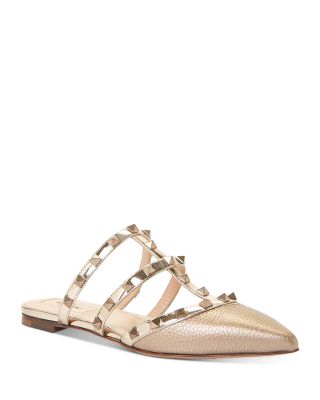 valentino garavani rockstud flat metallic leather mules