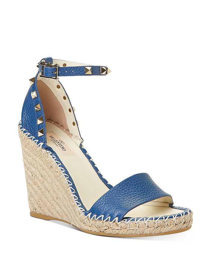 Valentino Garavani Women's Rockstud Double Espadrille Wedge Sandals In Blue