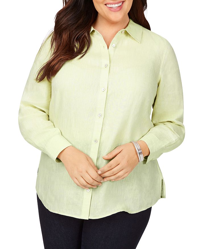 Foxcroft Plus Jordan Non-iron Linen Shaped Shirt In Lime Fizz
