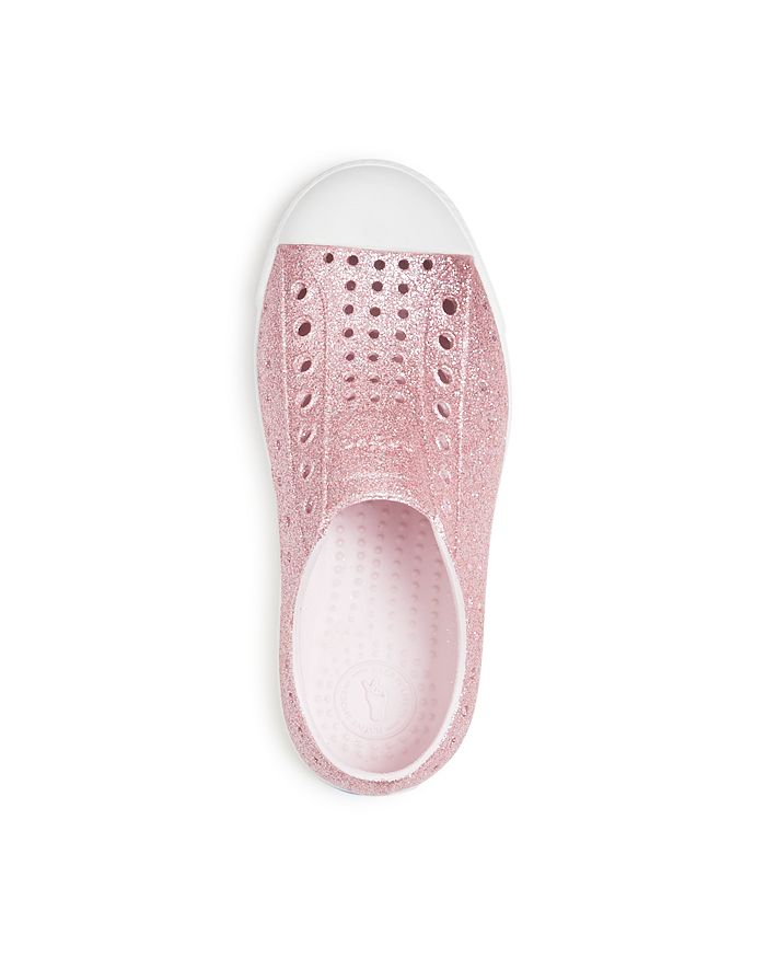 Shop Native Girls' Jefferson Bling Glitter Waterproof Slip On Sneakers - Toddler, Little Kid In Milk Pink Bling/shell White