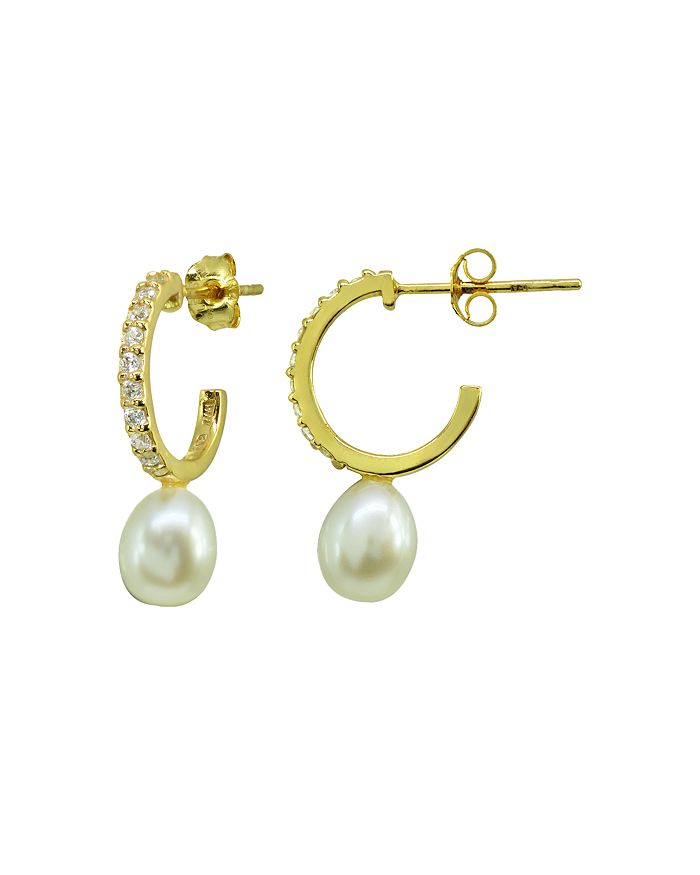 Aqua Pave & Cultured Freshwater Pearl Hoop Earrings - 100% Exclusive In White/gold