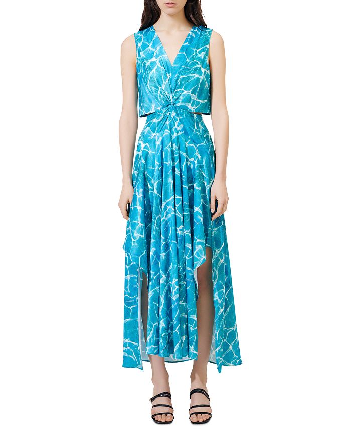 Maje Cutout-waist Maxi Dress In Turquoise