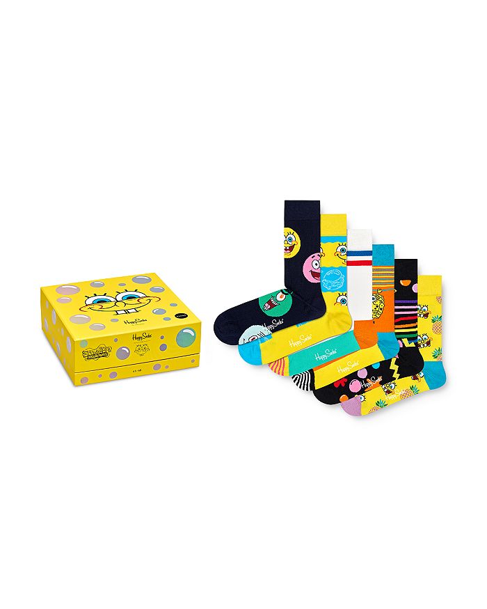 Happy Socks Spongebob Squarepants Cotton-blend Crew Socks Gift Box, Pack Of 6 In Multi