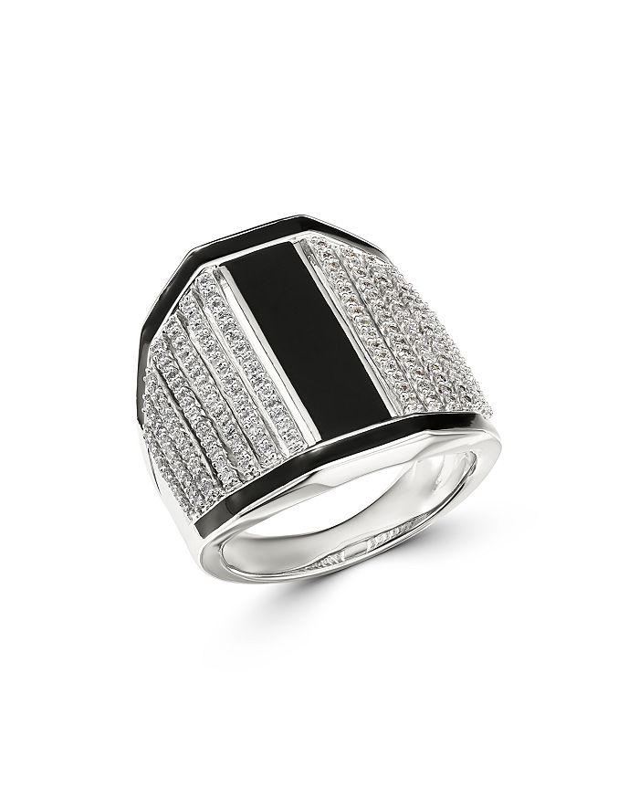 Bloomingdale's Black Enamel & Diamond Statement Ring In 14k White Gold, 0.75 Ct. T.w. - 100% Exclusive In Black/white