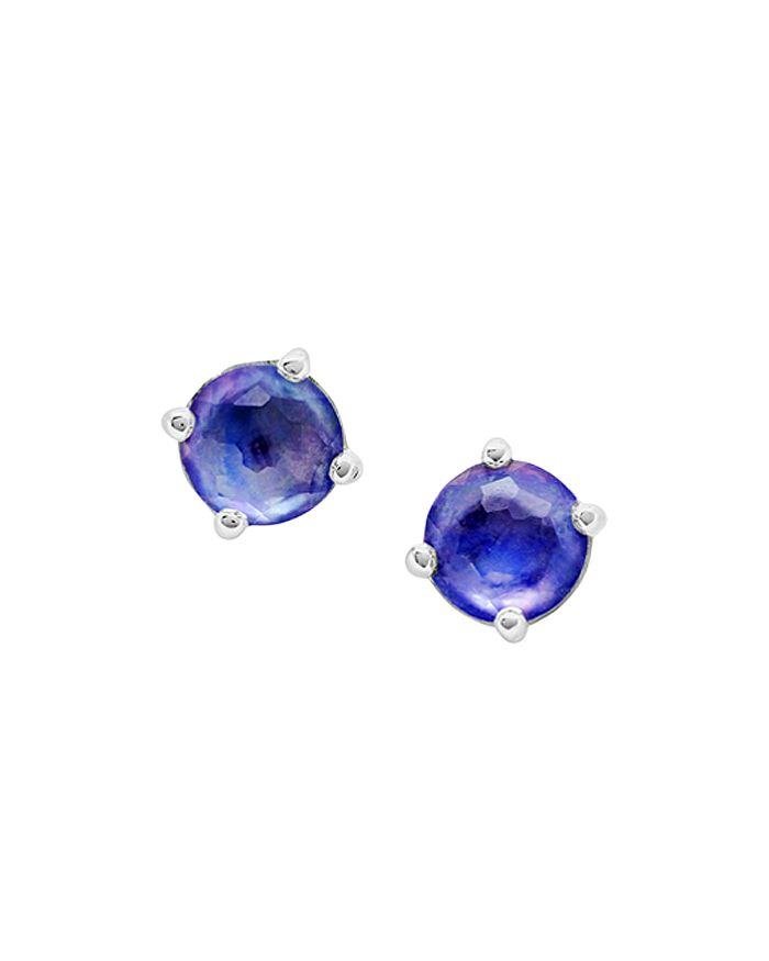 Shop Ippolita Sterling Silver Rock Candy Mother-of-pearl, Lapis & Clear Quartz Crystal Triplet Stud Earrings In Blue/silver
