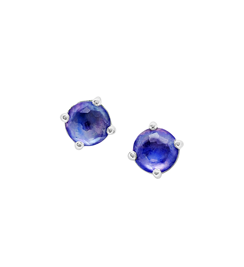 Ippolita Sterling Silver Rock Candy Mother-of-pearl, Lapis & Clear Quartz Crystal Triplet Stud Earrings In Blue/silver