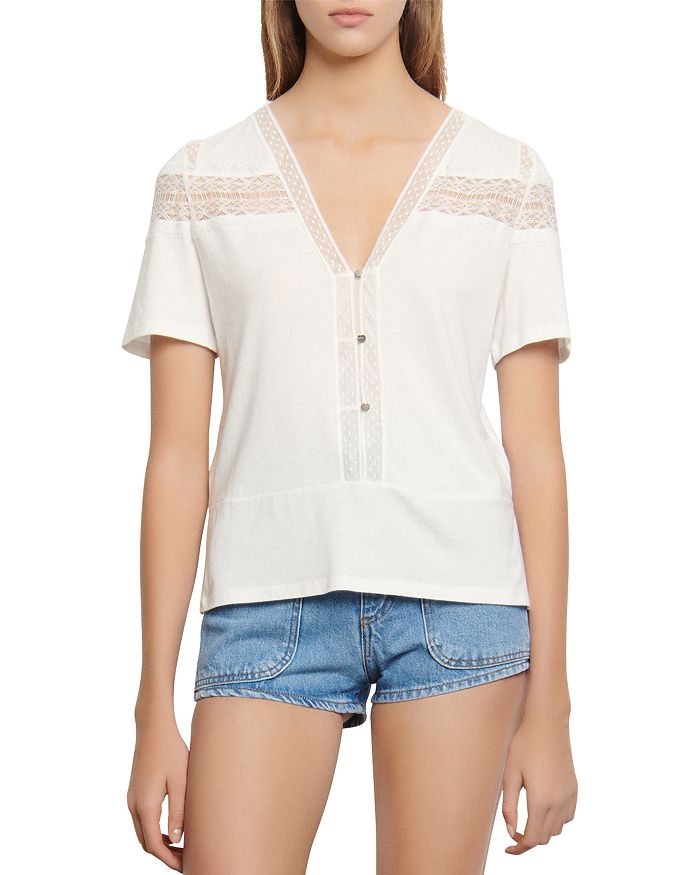 SANDRO ODEL LACE T-SHIRT,SFPTS00300