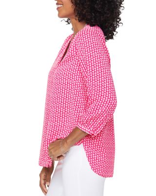 Three Quarter Sleeve Printed Pintucked Back Blouse