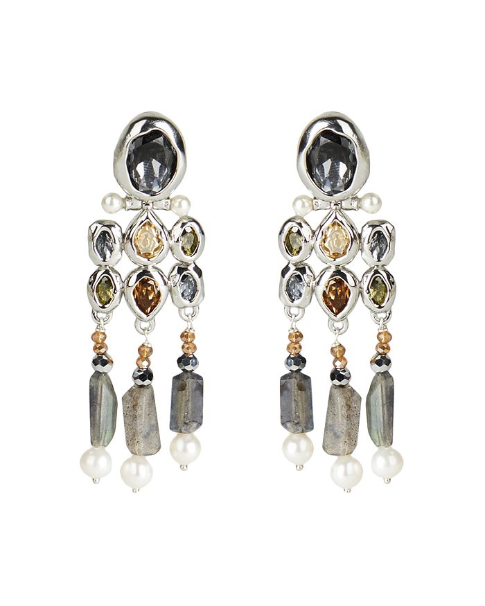Alexis Bittar Future Antiquity Multi-crystal, Imitation Pearl & Labradorite Fringe Drop Earrings In Multi/silver
