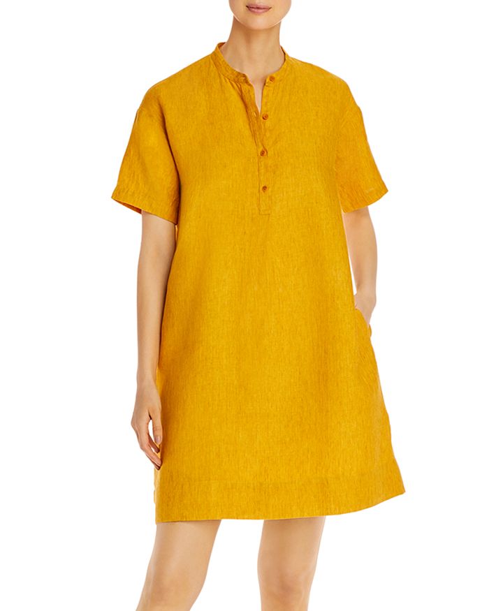 Petite Mandarin Collar Short sleeve Dress In Marigold