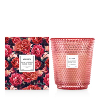 Blackberry Rose & Oud Hearth Embossed Glass Candle with Lid 114 oz.