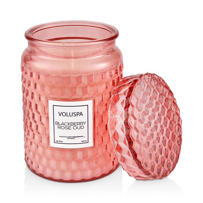 Shop Voluspa Blackberry Rose & Oud Large Jar Candle 18 Oz. In Pink