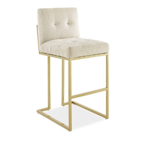 Modway Privy Gold Stainless Steel Upholstered Fabric Bar Stool In Beige