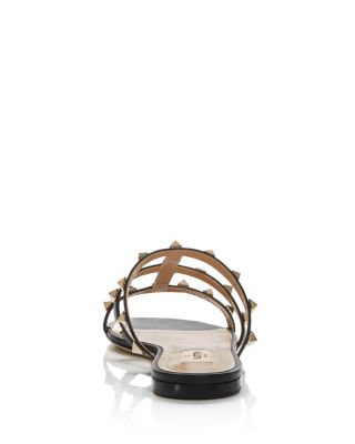 Valentino Garavani Rockstud Caged Flat Slide Sandals In Black | ModeSens