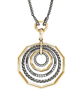 David Yurman - Stax Black and Gold Medium Pendant Necklace with Diamonds, 18"