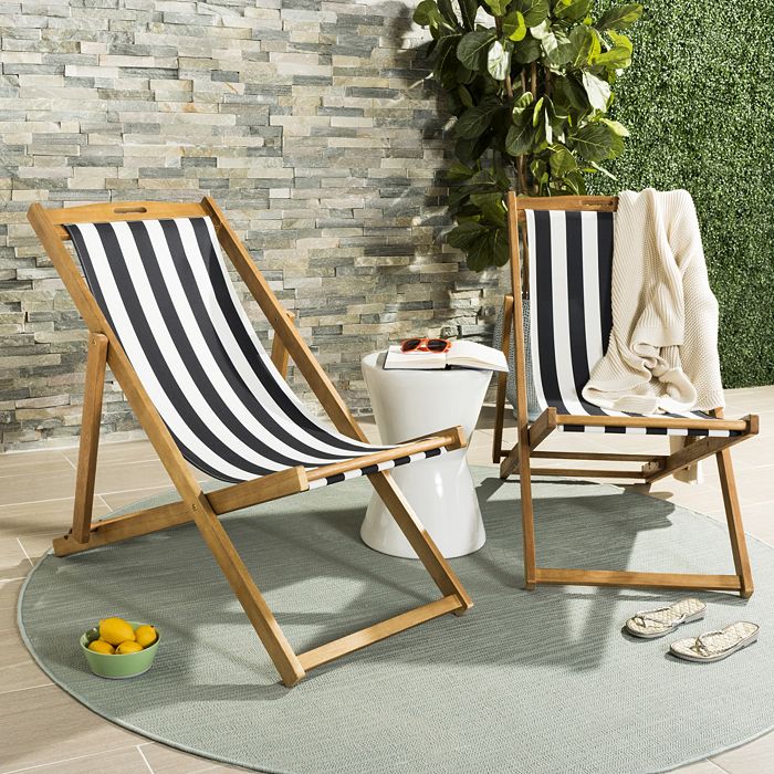Safavieh Loren Foldable Sling Chairs, Set Of 2 In Natural/navy/white