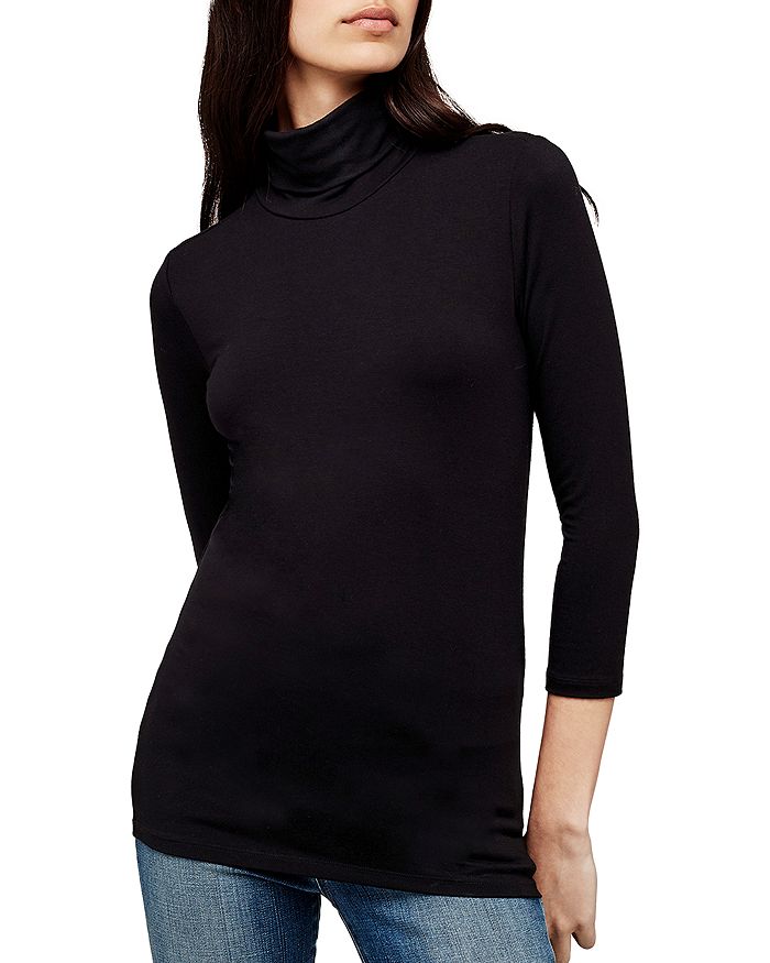 L'agence Aja Tortoiseshell Print Jersey Turtleneck Top In Black