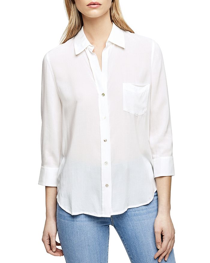 L'agence Ava Lace Cuff Button-up Blouse In White