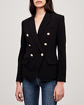 IRISIE Women Notched Lapel Open Front Striped Double Button Pocket Blazer Jacket